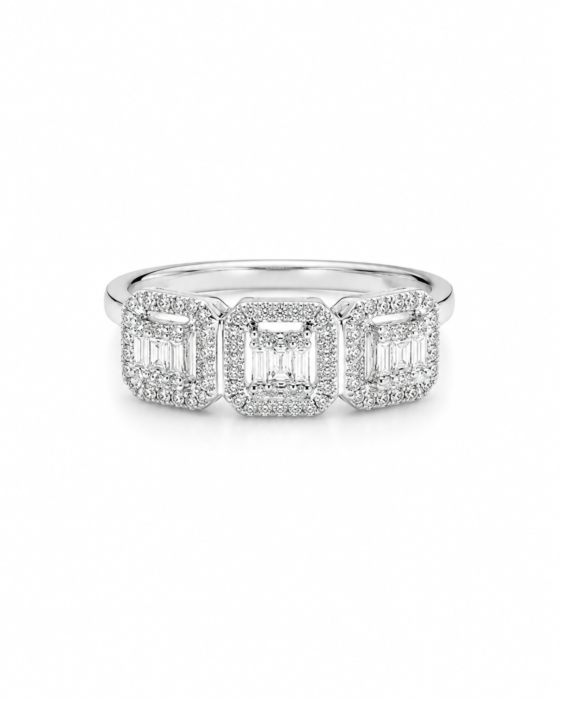 Classic Emerald Trio Half Eternity Diamond Ring 14K