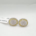 Fancy Yellow Colored Diamonds Oval Paved Diamond Earrings 18K