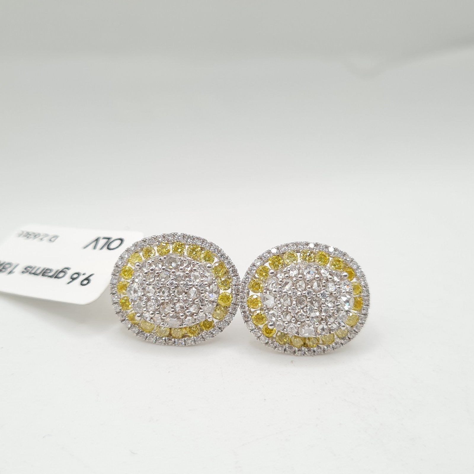 Fancy Yellow Colored Diamonds Oval Paved Diamond Earrings 18K