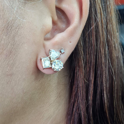 Classic 6.13cts Rosegold Multi Shape Solitaire Cluster Stud Diamond Earrings 14K