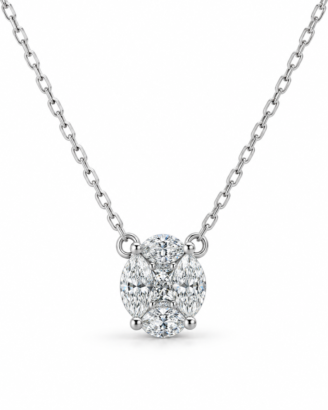 Classic Oval Invisible Setting Marquise Diamond Pave Necklace 14K