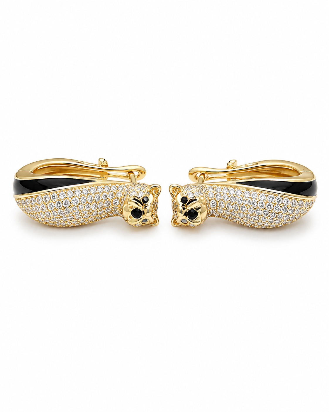 Panther Deco Golden Hoop Diamond Earrings 18K