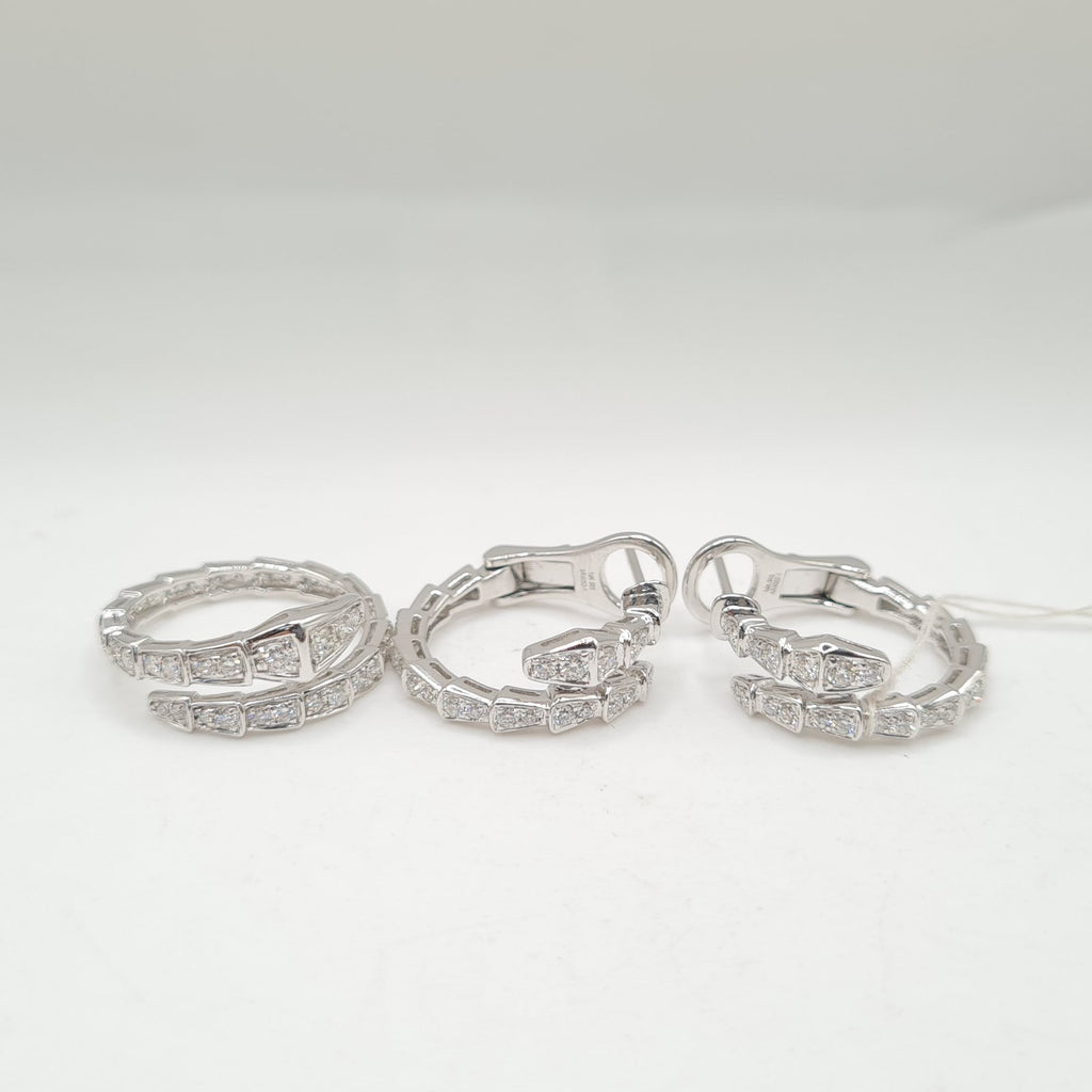 Golden Serpent Hoop Paved Diamond Jewelry Set 14K