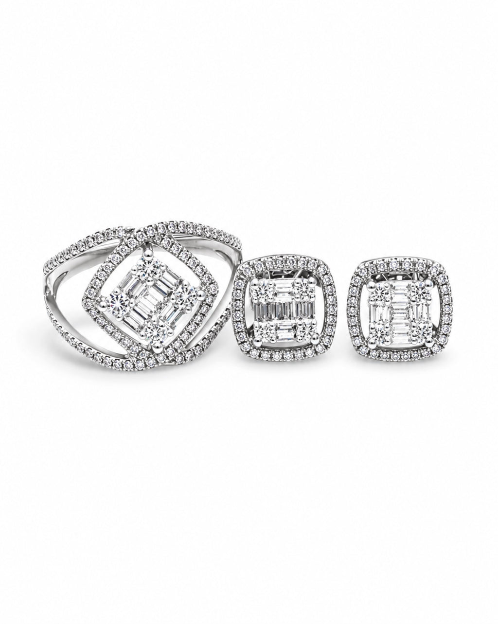 Classic Square Cushion Halo Diamond Jewelry Set 14K
