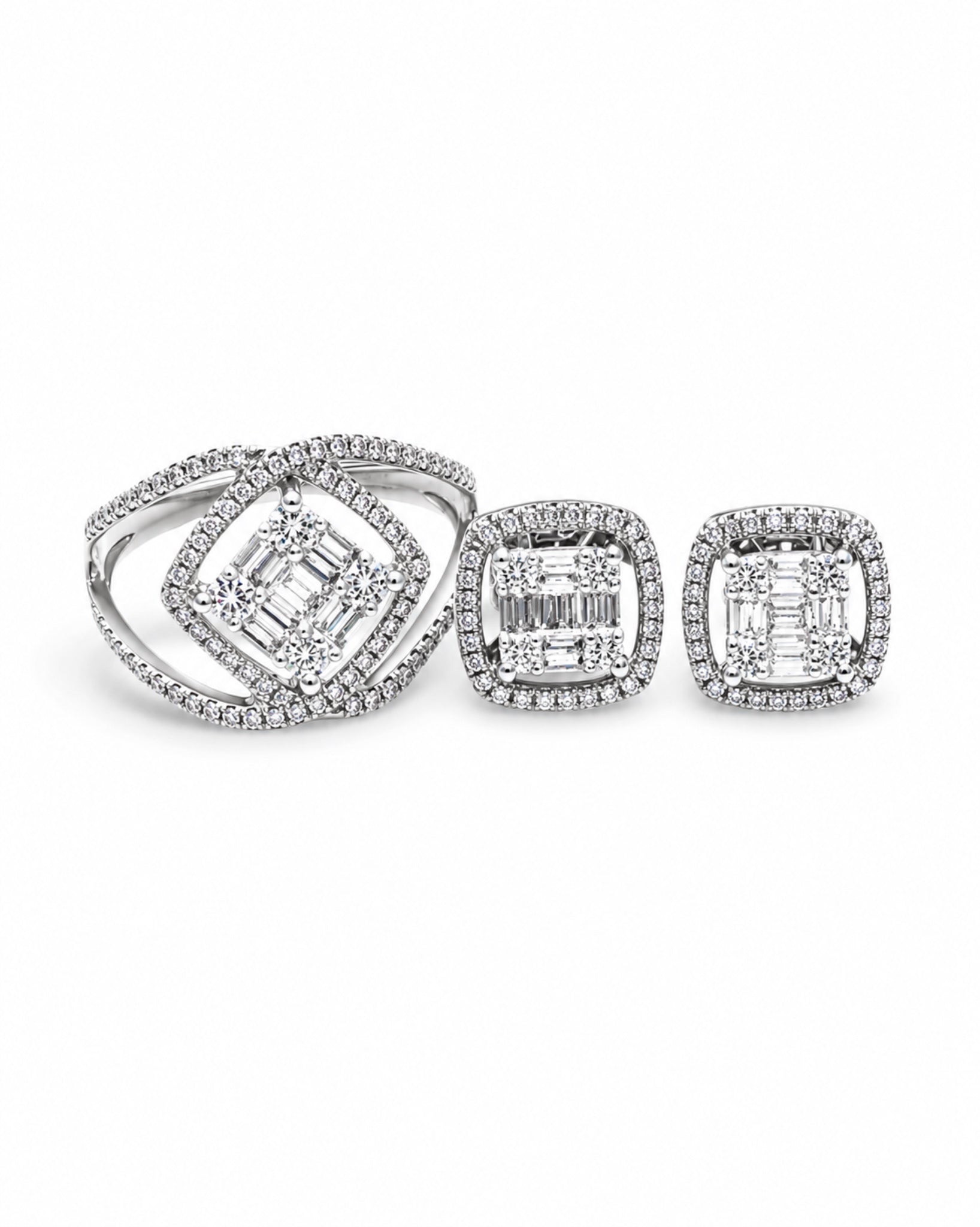 Classic Cushion Halo Diamond Jewelry Set 14K