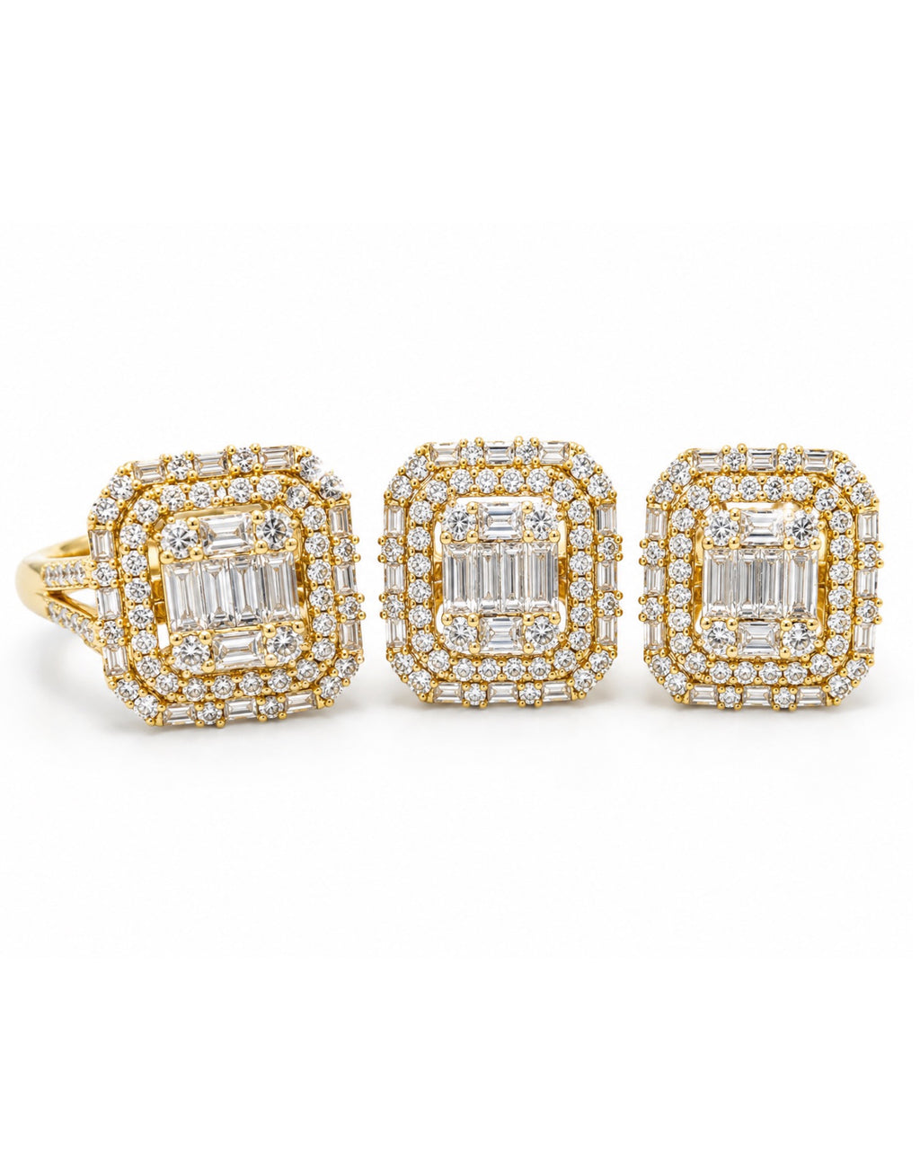 Classic Emerald Baguette Golden Diamond Jewelry Set 18K