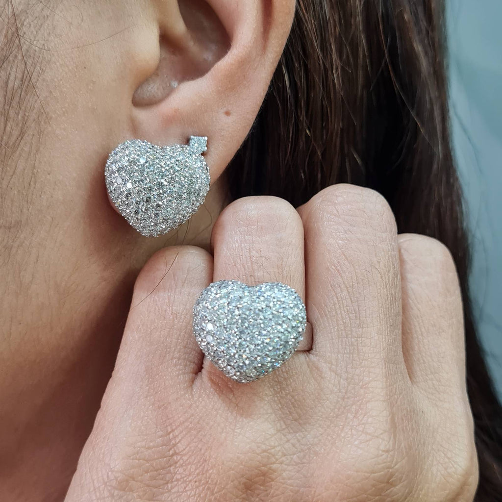 Classic Heart Puff Paved Diamond Jewelry Set 14K