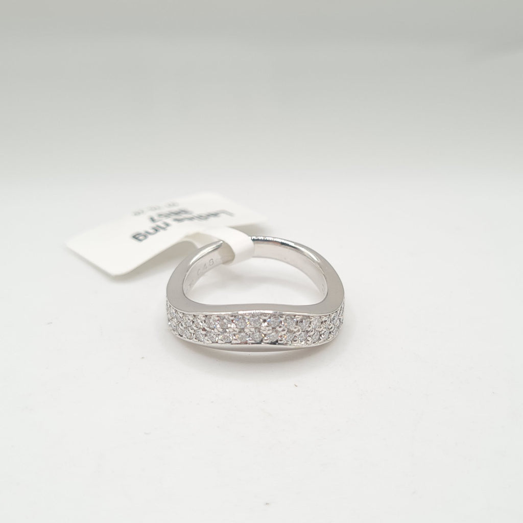 Wave Round Paved Half Eternity Diamond Ring 18K