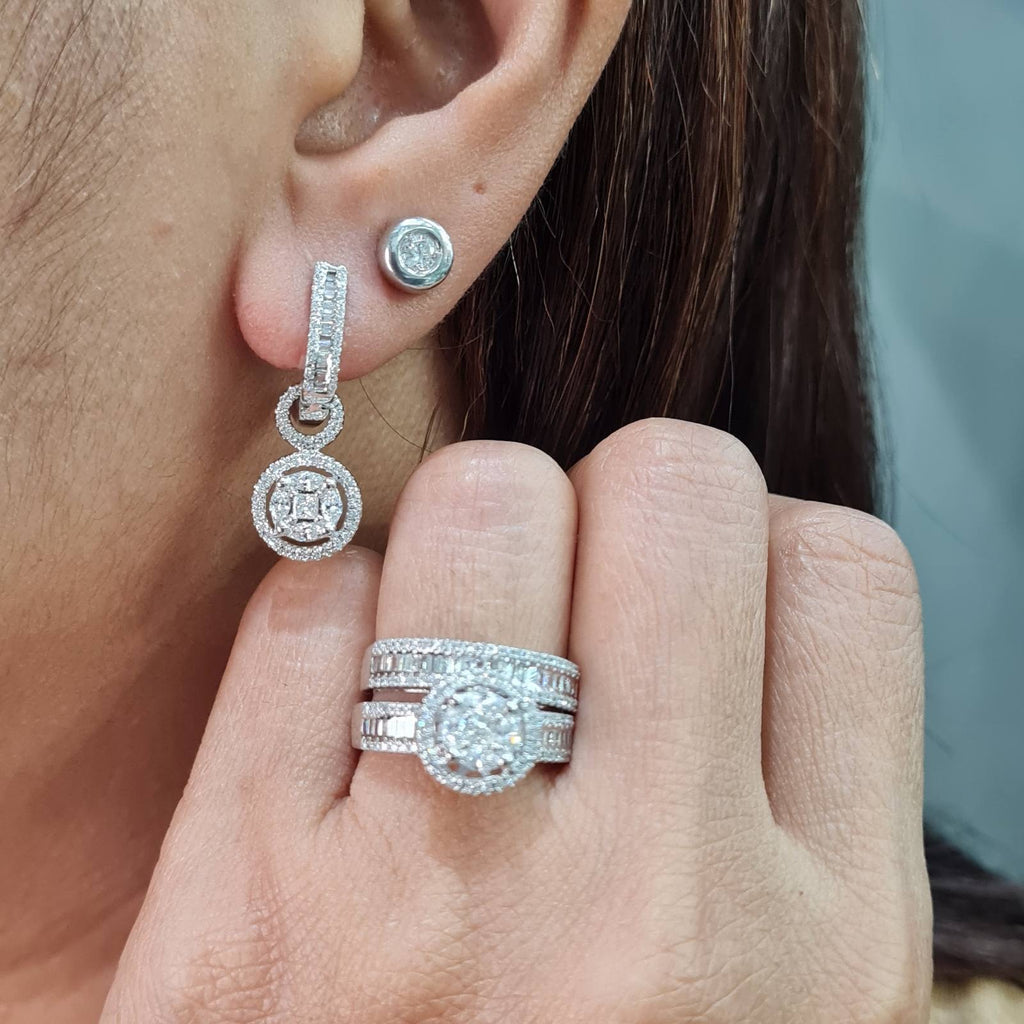 Classic Round Invisible Setting Dangling Diamond Jewelry Set 14K
