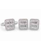 Classic Emerald Baguette Halo Paved Diamond Jewelry Set 14K