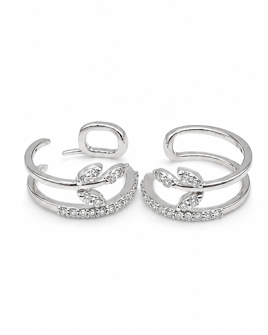 Classic Leaf Ear Cuff Hoop Diamond Earrings 18K