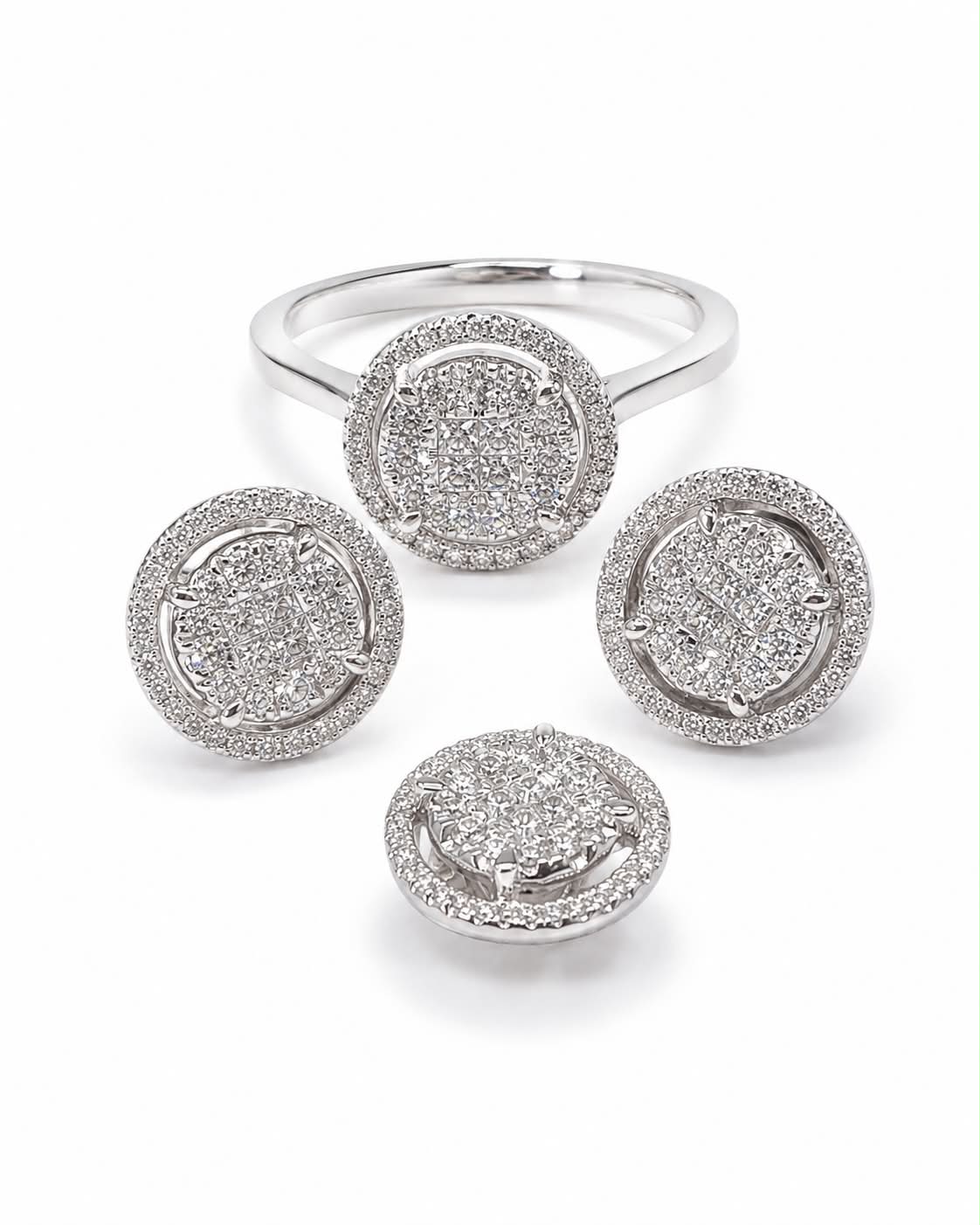 Classic Round Halo Invisible Setting Diamond Jewelry Set 14K