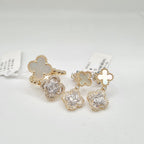 Golden Mother of Pearl Clover Chain Drop Diamond Jewelry Set 14K