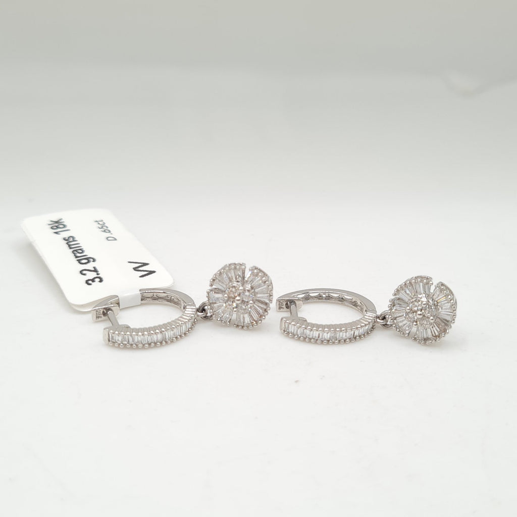 Classic Round Baguette Dangling Hoop Diamond Earrings 18K