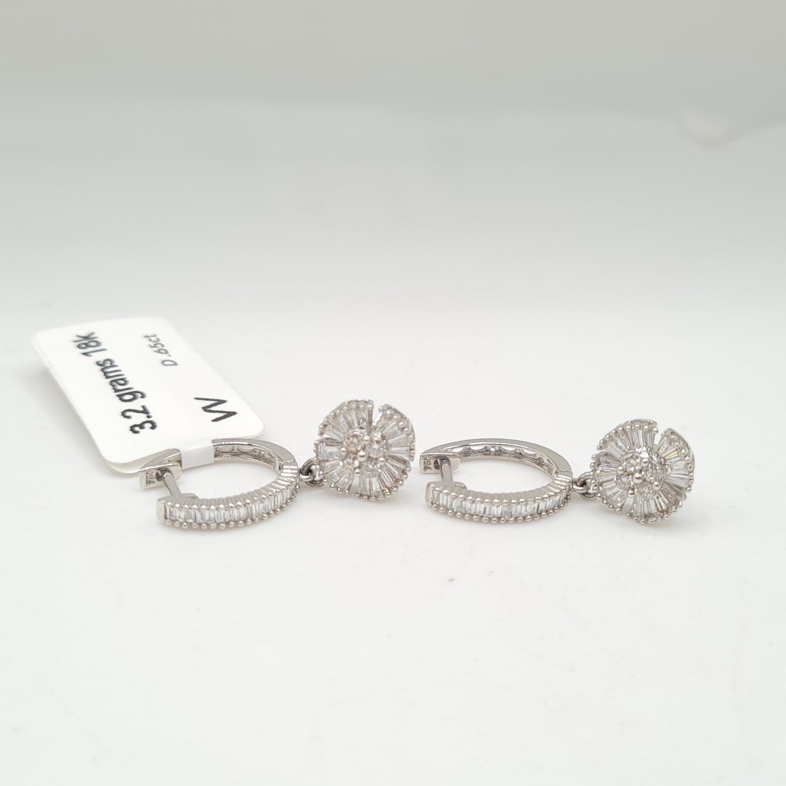 Classic Round Baguette Dangling Hoop Diamond Earrings 18K