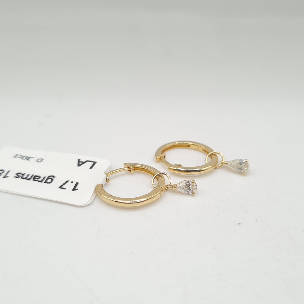0.30cts Pear Solitaire Golden Hoop Diamond Earrings 18K