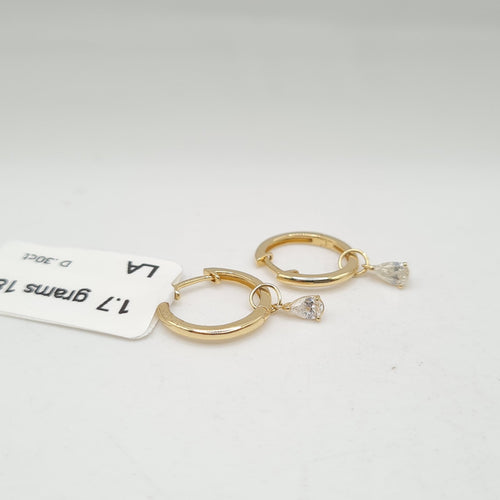 0.30cts Pear Solitaire Golden Hoop Diamond Earrings 18K
