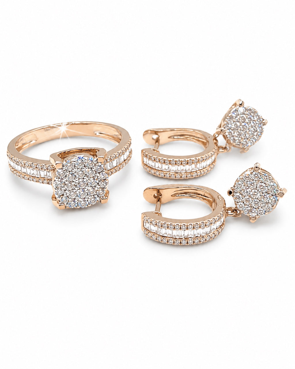 Classic Round Paved Dangling Hoop Diamond Jewelry Set 14K