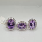 Amethyst Gemstones Oval Statement Diamond Jewelry Set 18K