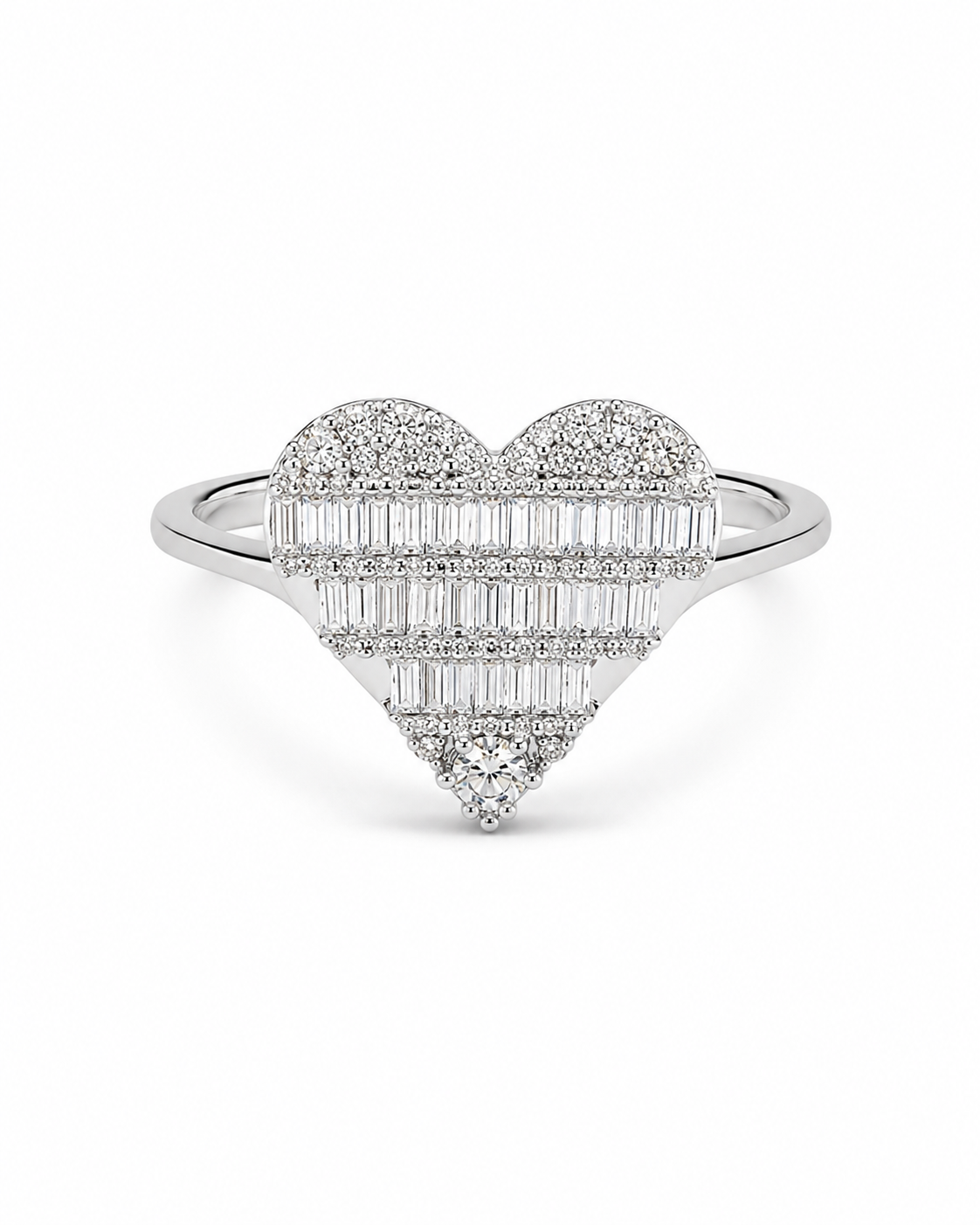 Classic Heart Baguette Diamond Ring 18K