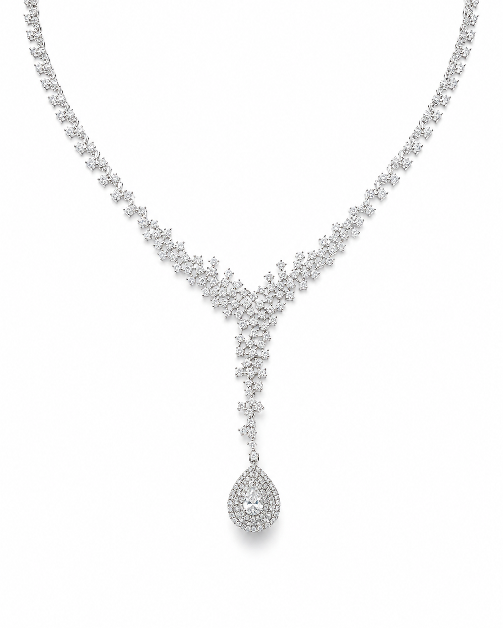 Classic Pear Shape Drop Art Deco Statement Diamond Necklace