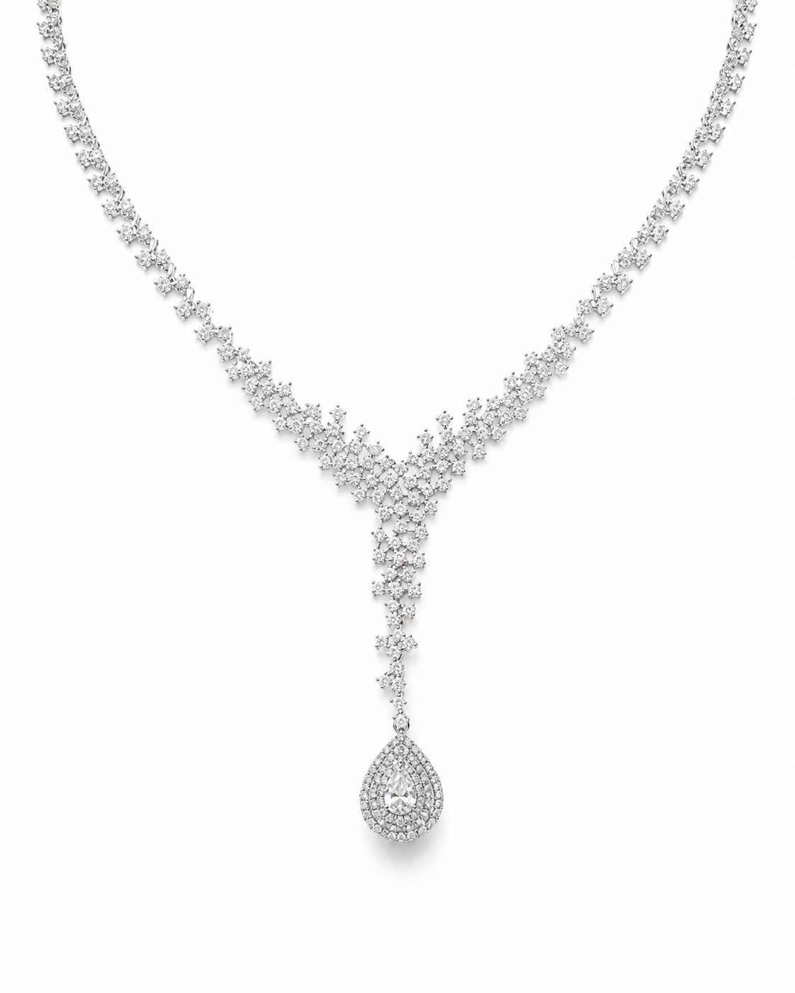 Classic Pear Shape Drop Art Deco Statement Diamond Necklace