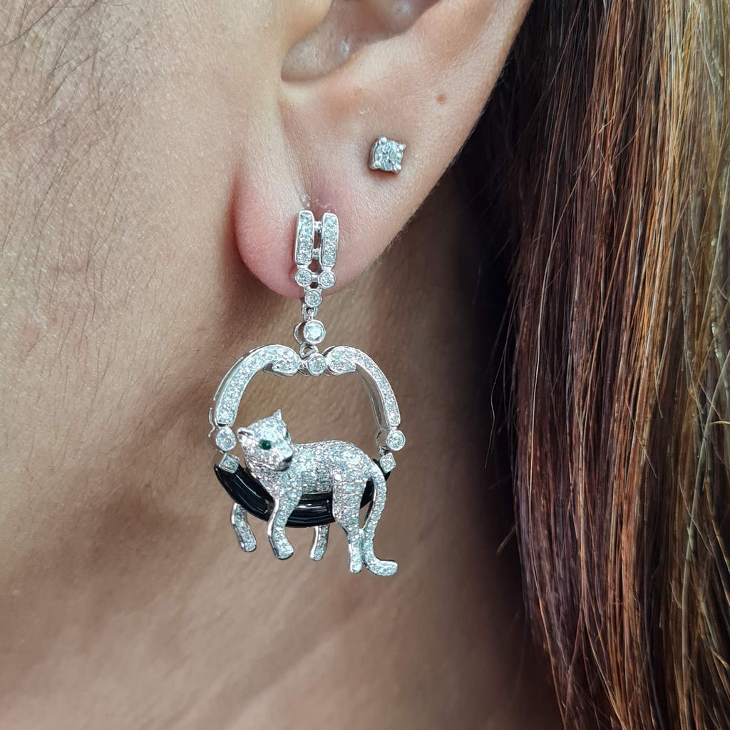 Panther Deco Drop Diamond Earrings 18K
