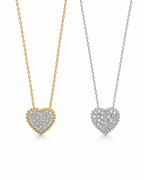 Classic Heart Puffed Diamond Pave Necklace 14K