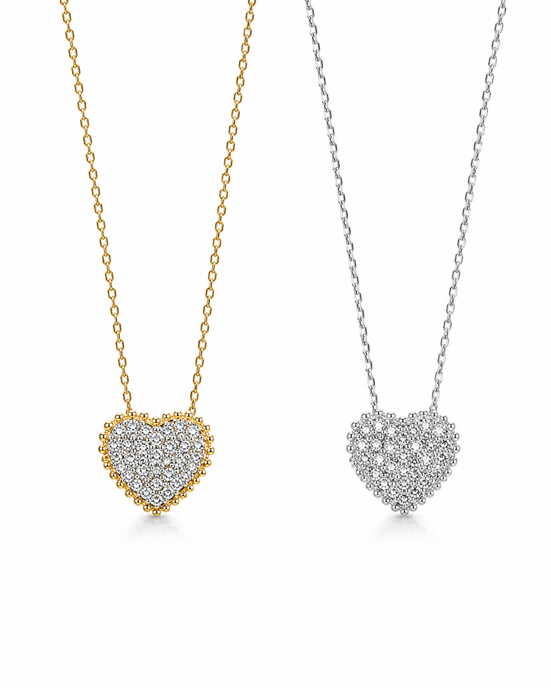 Classic Heart Puffed Diamond Pave Necklace 14K