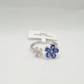X Floral Overlap Blue Sapphire Gemstones Diamond Ring 18K