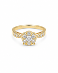 Classic Golden Round Paved Diamond Ring 18K