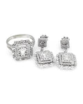 Classic Emerald Double Halo Dangling Diamond Jewelry Set 14K