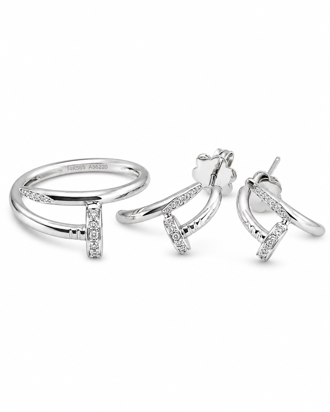 Classic Hoop Nail Deco Diamond Jewelry Set 14K