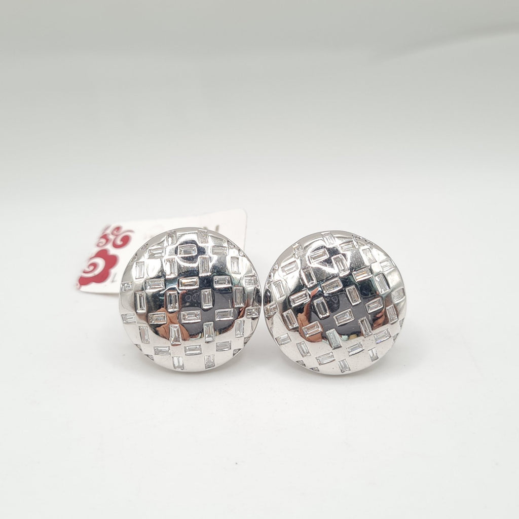 Baguette Weave Ball Stud Diamond Earrings 18K