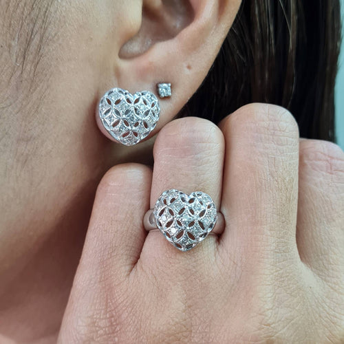 Caged Heart Diamond Jewelry Set 14K
