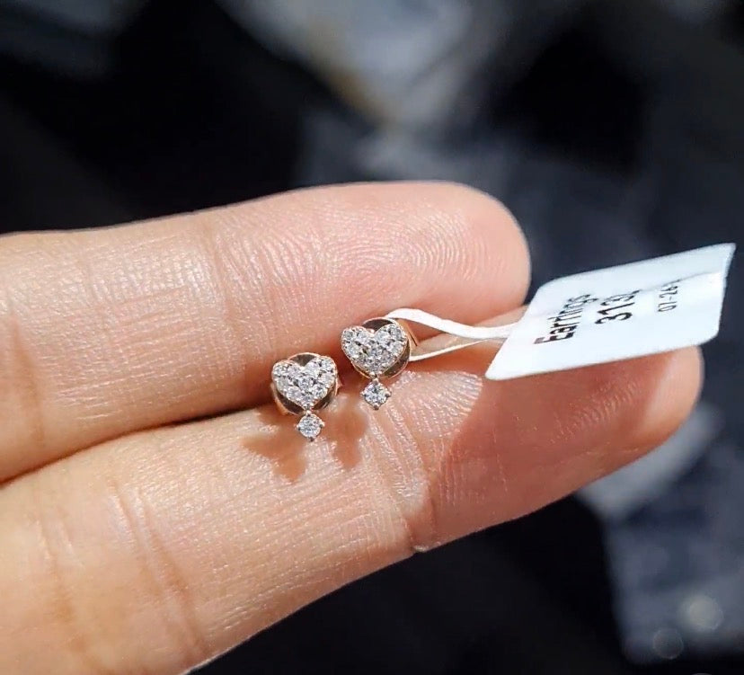 Classic Heart Drop Stud Diamond Earrings 18K