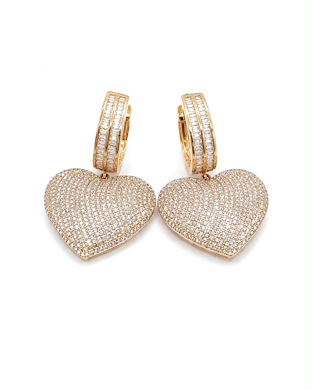 Classic Heart Paved Dangling Statement Diamond Earrings 14K
