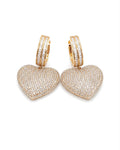 Classic Heart Paved Dangling Statement Diamond Earrings 14K