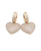 Classic Heart Paved Dangling Statement Diamond Earrings 14K