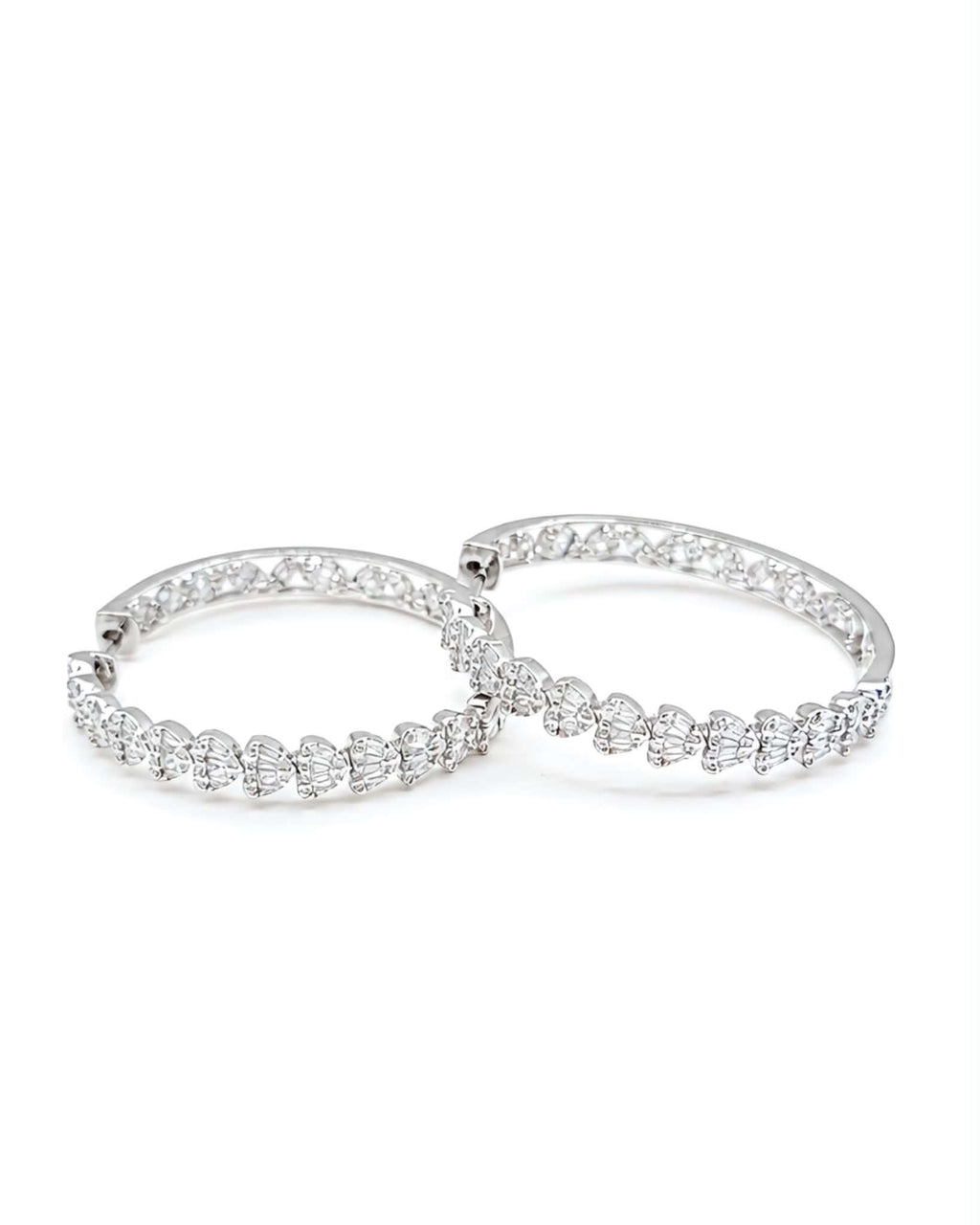 Classic Heart Baguette Hoop Statement Diamond Earrings 14K