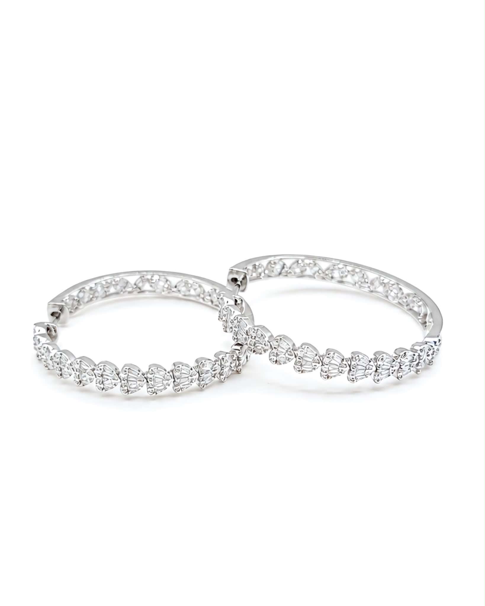 Classic Heart Baguette Hoop Statement Diamond Earrings 14K