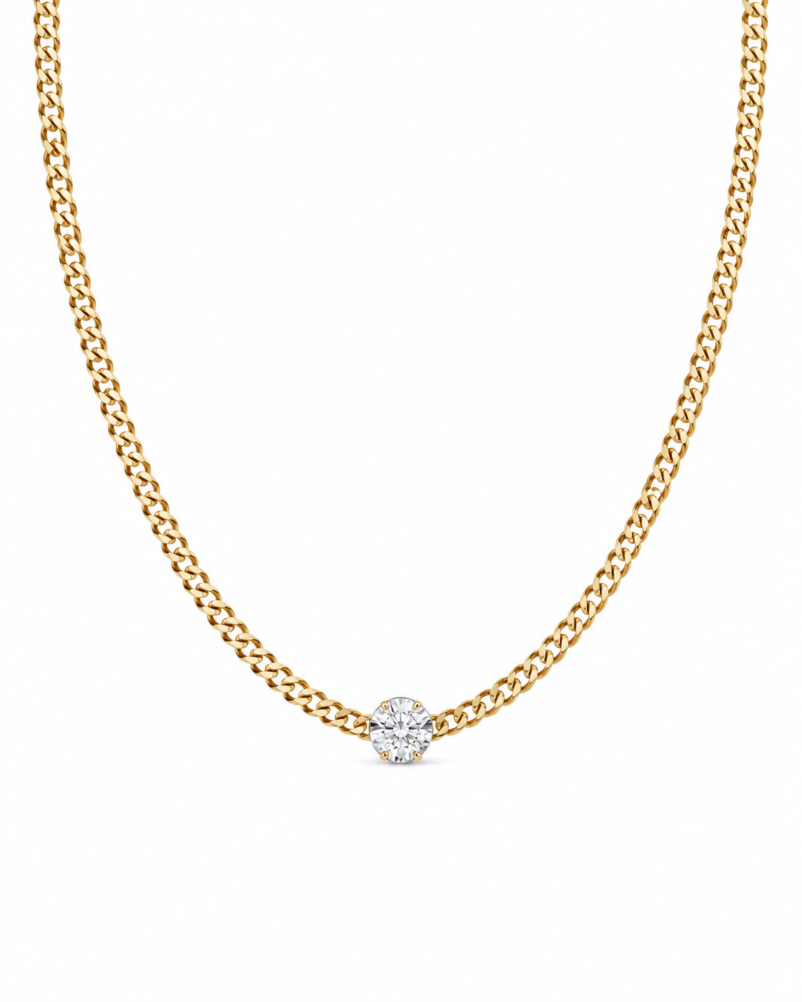 Classic Round Solitaire Golden Diamond Necklace 14K