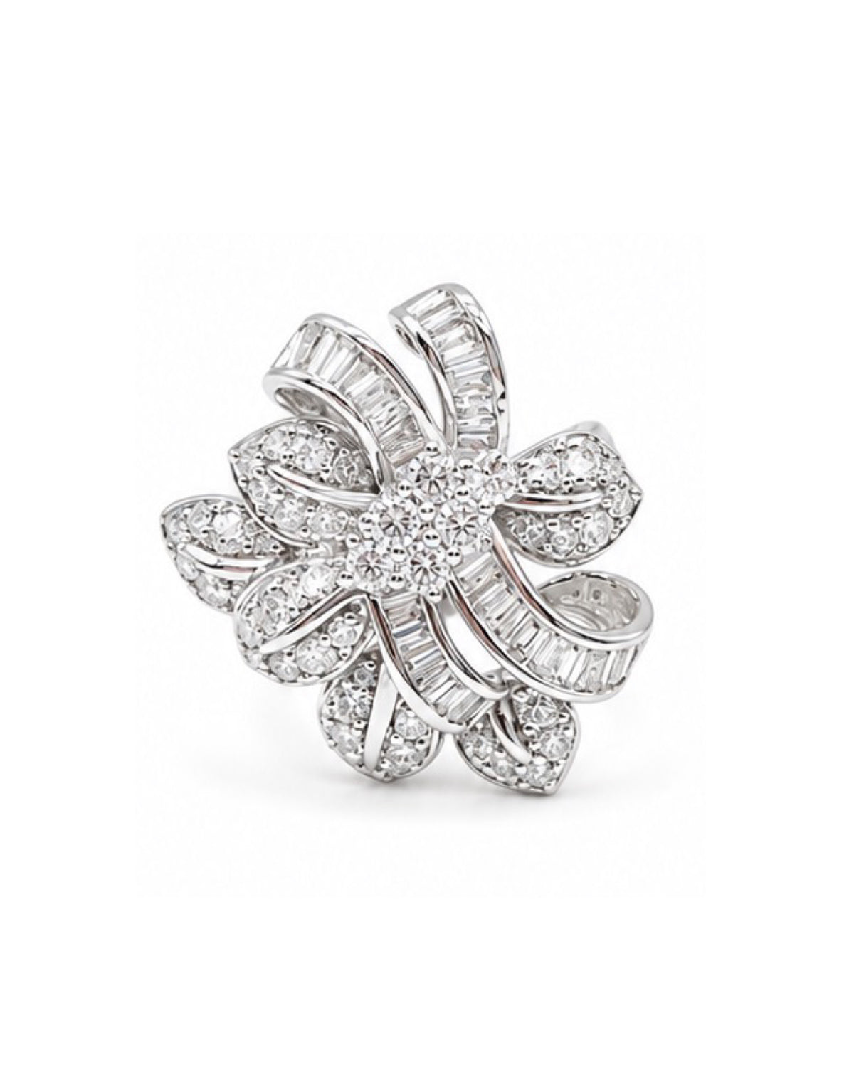 Floral Cluster Baguette Diamond Ring 18K