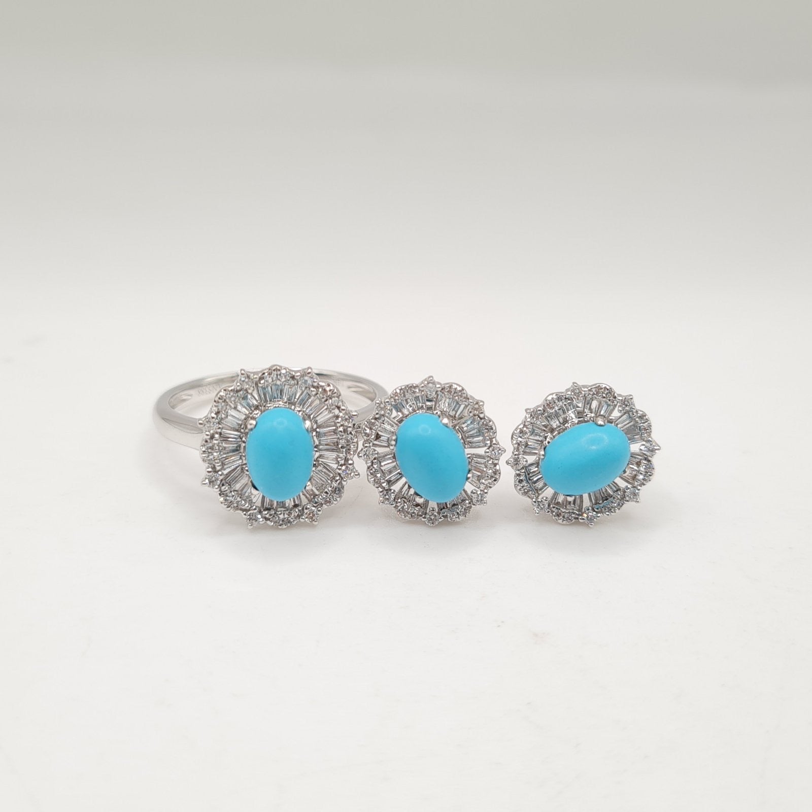 Torquoise Gemstones Diamond Jewelry Set 14K