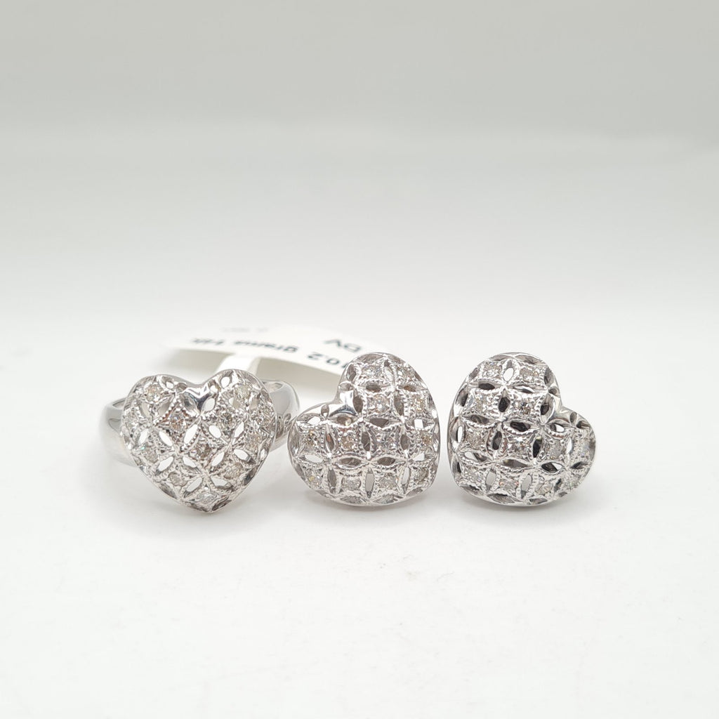 Caged Heart Diamond Jewelry Set 14K