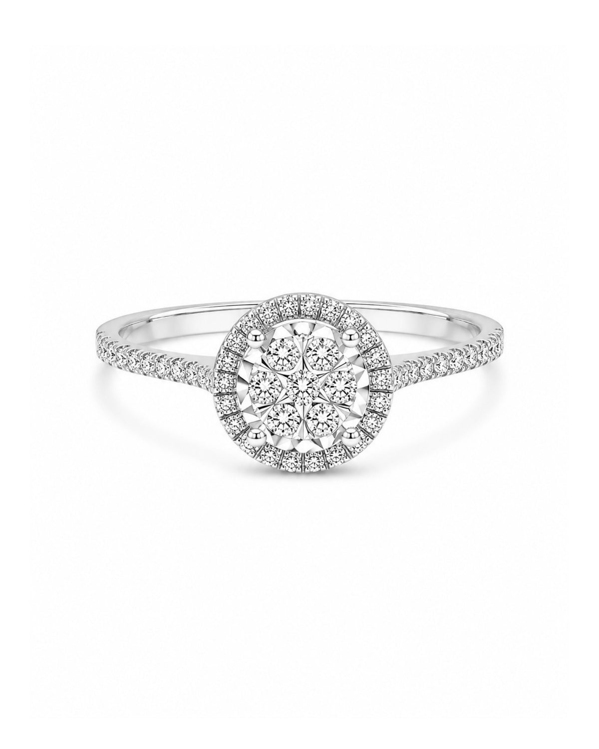 Classic 3ct Face Round Paved Diamond Ring 18K