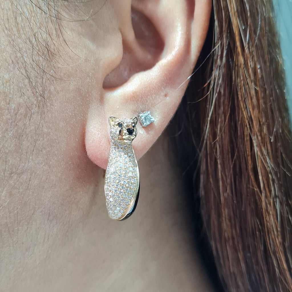 Panther Deco Golden Hoop Diamond Earrings 18K