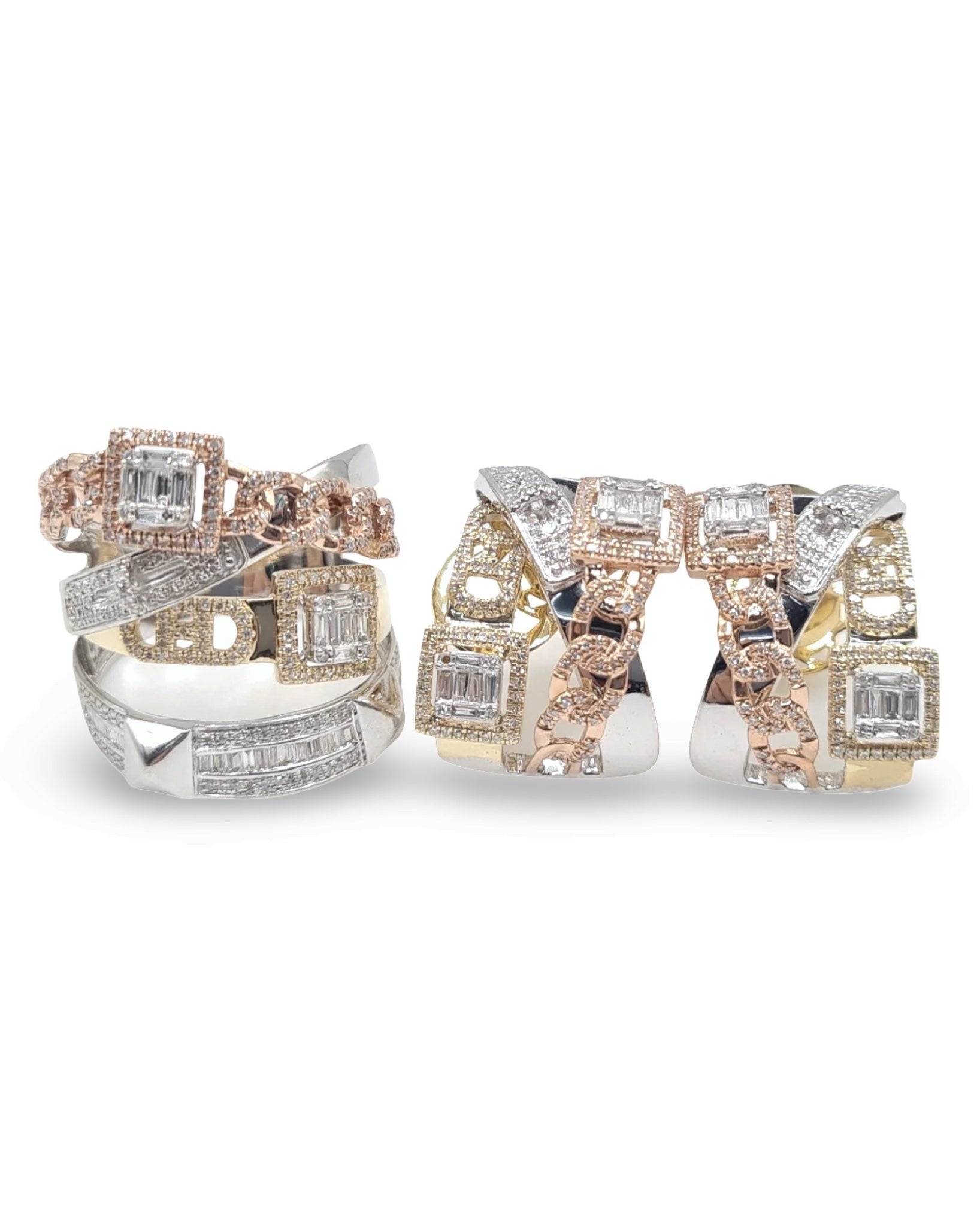 Tricolor Square Chain Deco Statement Diamond Jewelry Set 14K