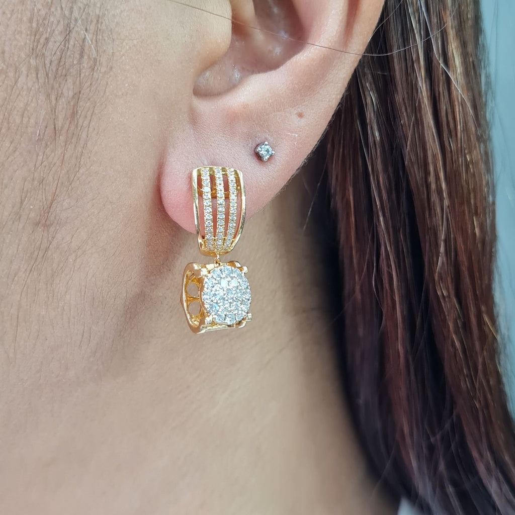 XX Classic Round Paved Hoop Dangling Diamond Earrings 14K
