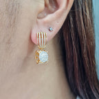 XX Classic Round Paved Hoop Dangling Diamond Earrings 14K